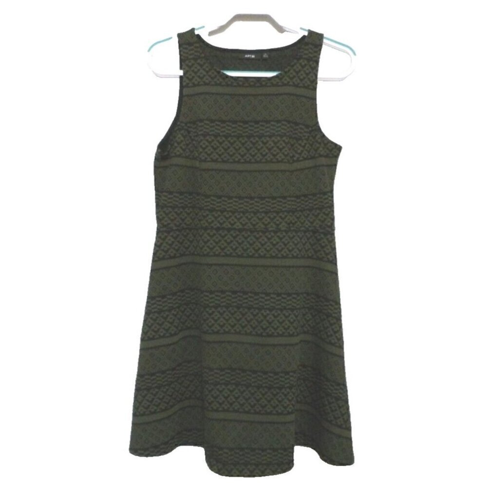 APT 9 dark olive green & black cotton & polyester blend dress women's size M